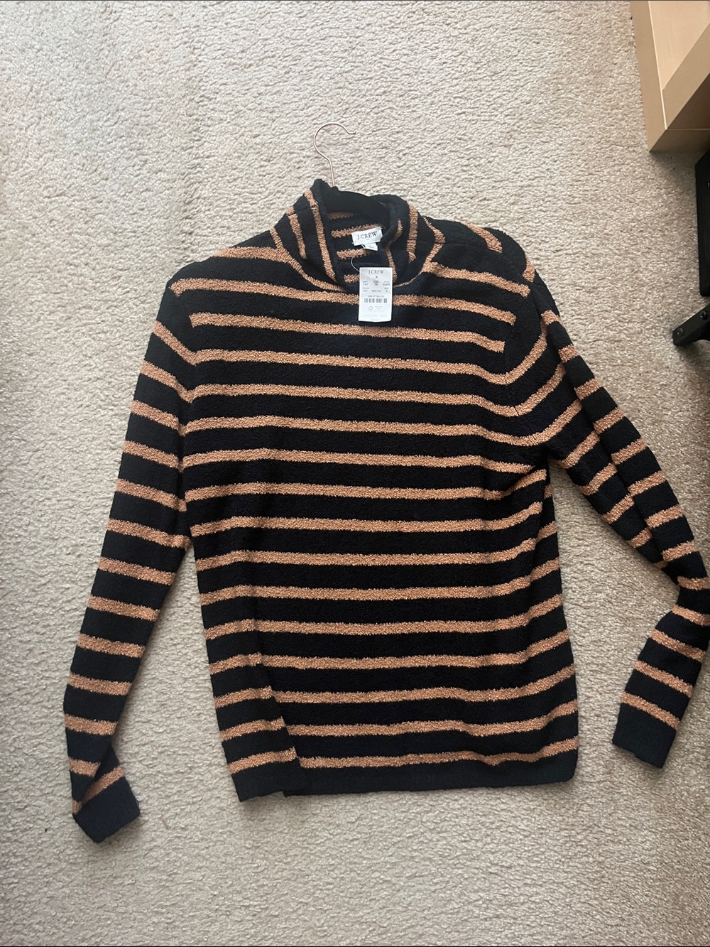 J. Crew Black and Tan Striped Turtleneck Sweater